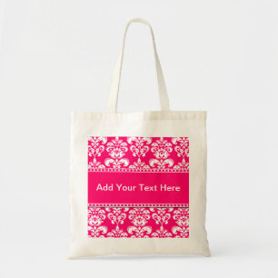 Pink and White Damask Tote Bags Customisable