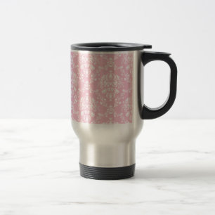 Pink and White Damask Travel Mug