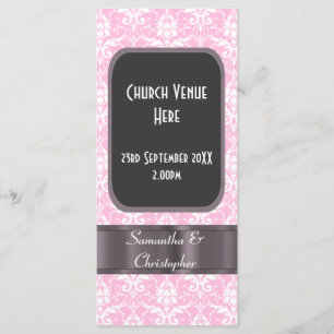 Pink and white damask wedding program programme