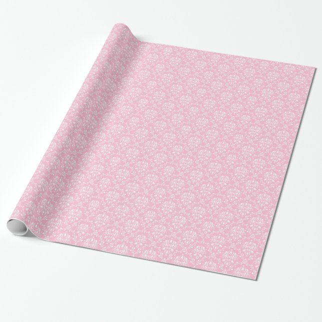 Pink and White Damask Wrapping Paper (Unrolled)