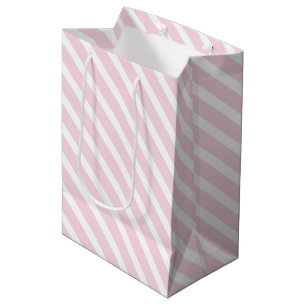 Pink and White Diagonal Striped Pattern Medium Gift Bag