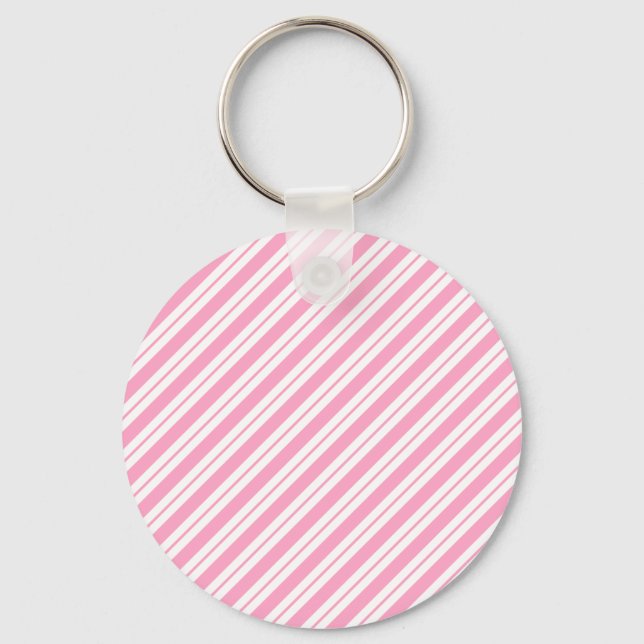 Pink and White Diagonal Stripes Keychain (Front)