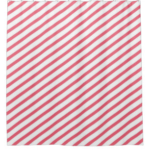 Pink and White Diagonal Stripes Modern Shower Curtain