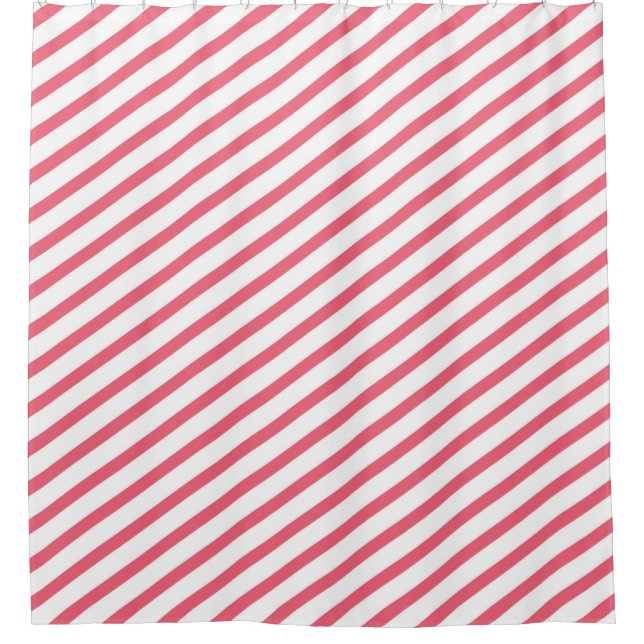 Pink and White Diagonal Stripes Modern Shower Curtain (Front)