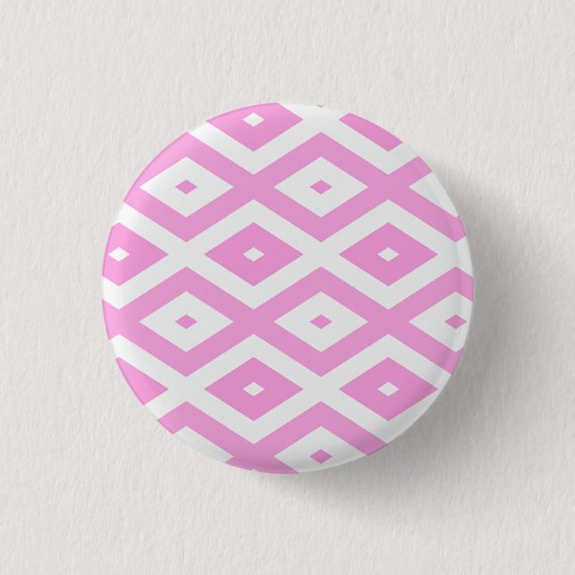 Pink and white diamond pattern 3 cm round badge (Front)