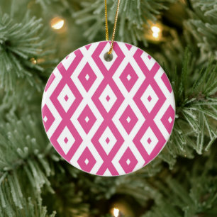 Pink and white diamond pattern ceramic tree decoration