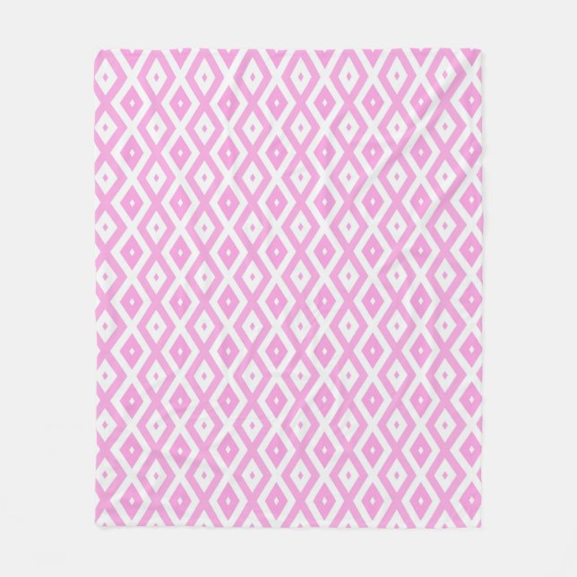 Pink and white diamond pattern fleece blanket (Front)
