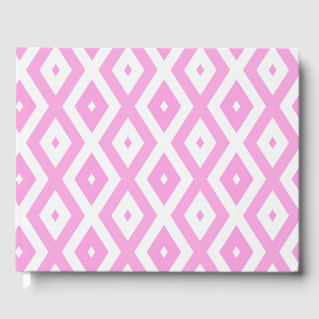 Pink and white diamond pattern guest book (Front)