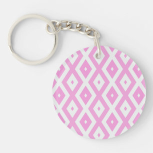 Pink and white diamond pattern key ring