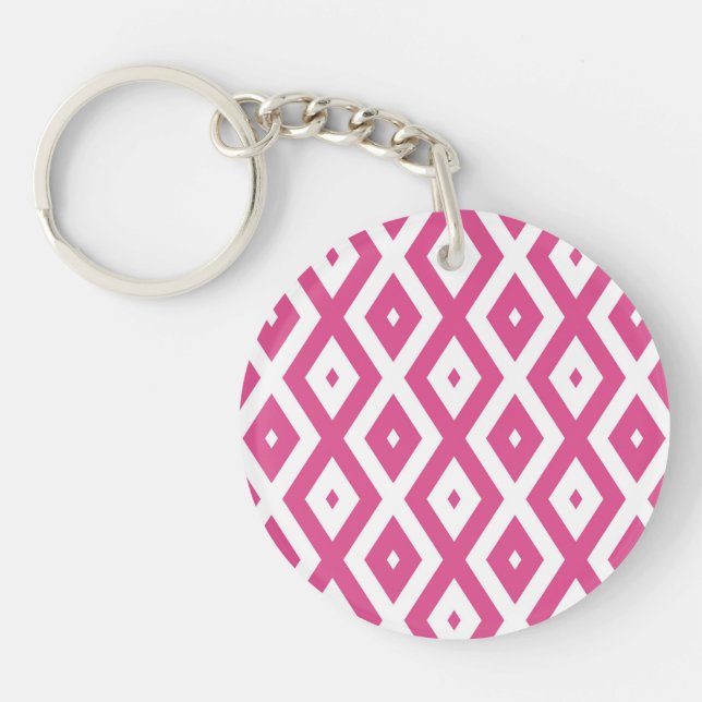 Pink and white diamond pattern key ring (Front)