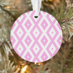 Pink and white diamond pattern ornament