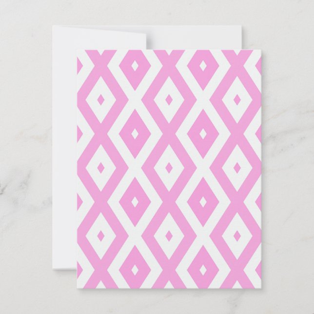 Pink and white diamond pattern RSVP card