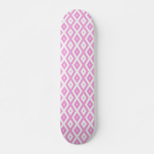 Pink and white diamond pattern skateboard