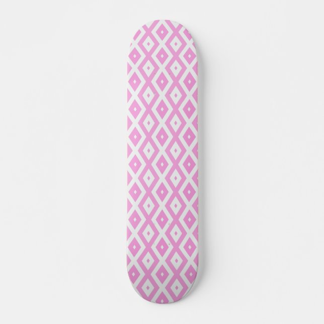 Pink and white diamond pattern skateboard (Front)