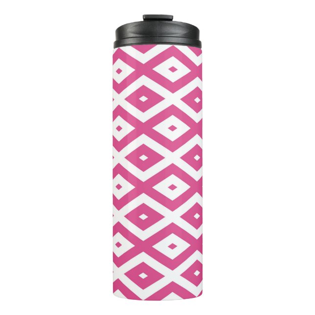 Pink and white diamond pattern thermal tumbler (Front)