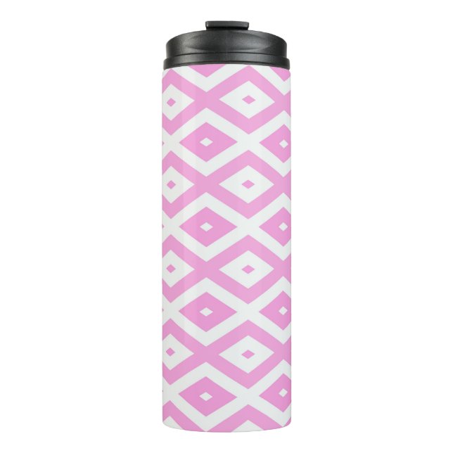 Pink and white diamond pattern thermal tumbler (Front)