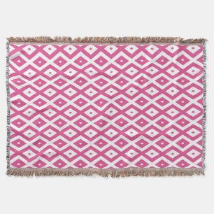 Pink and white diamond pattern throw blanket