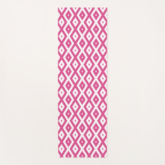 Pink and white diamond pattern yoga mat (Front)