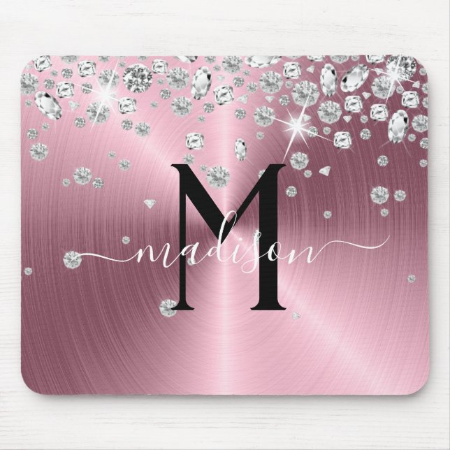 Pink and White Diamonds - Personalized Mouse Mat (Front)