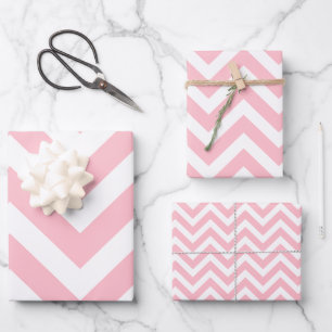 Pink and White Different Sizes Chevron Wrapping Paper Sheet