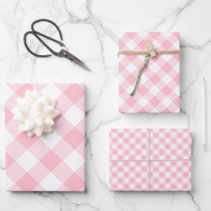 Pink and White Different Sizes Diagonal Gingham Wrapping Paper Sheet