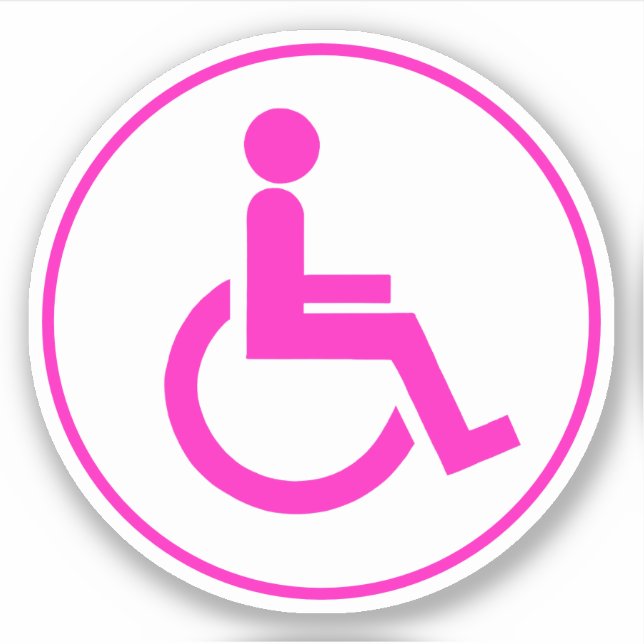 Pink and White disabled handicap symbol Round  (Front)
