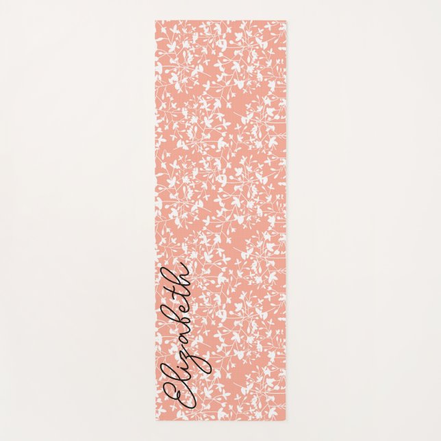Pink and White Ditsy Floral Print Yoga Mat (Front)