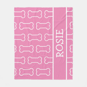 Pink and White Dog Bone Personalised Pet Fleece Blanket