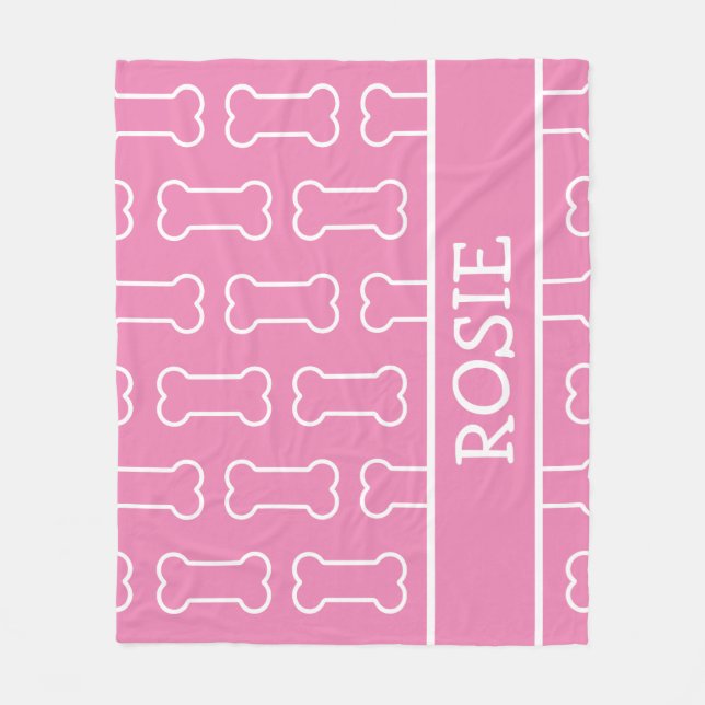 Pink and White Dog Bone Personalised Pet Fleece Blanket (Front)