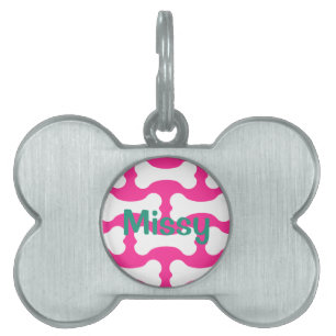 Pink and white dog bones pet tag