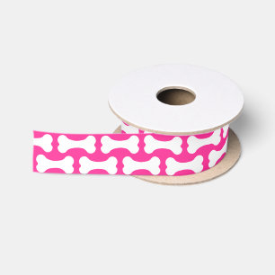 Pink and white dog bones ribbon satin ribbon