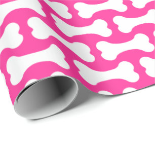 Pink and white dog bones wrapping paper