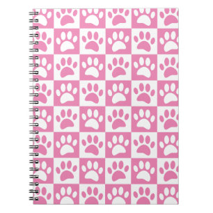 Pink And White Dog Paws In Squares Custom Notebook