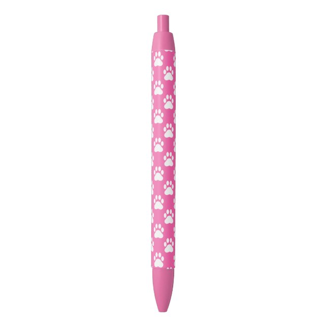 Pink And White Dog Paws Pattern Black Ink Pen (Front Vertical)