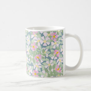 Pink and White Dog Roses on Deep Blue Coffee Mug