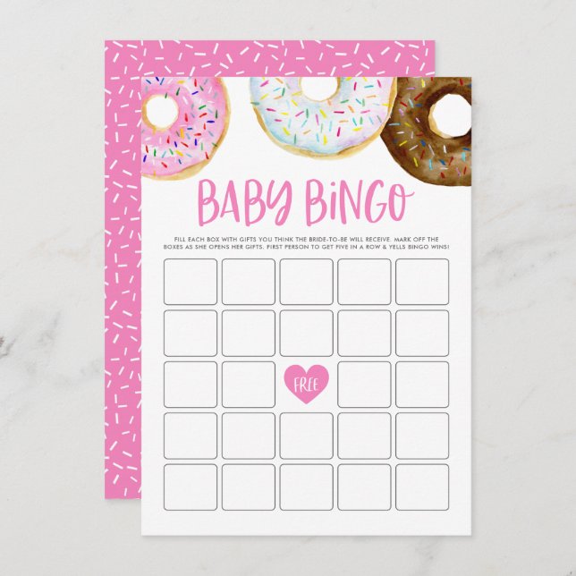Pink and White Doughnuts Baby Shower Bingo Game Ca Enclosure Card (Front/Back)