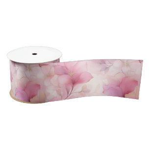 Pink and White Dreamy Floral  Satin Ribbon