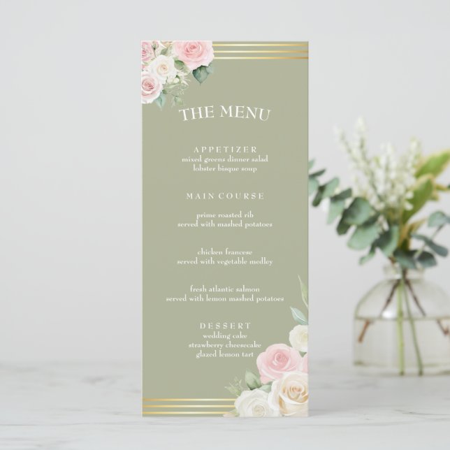 Pink and White Dusky Blooms Flat Menu (Standing Front)