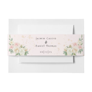 Pink and White Dusky Blooms Invitation Belly Band