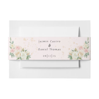 Pink and White Dusky  Blooms Invitation Belly Band