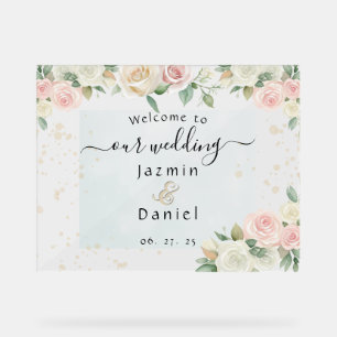 Pink And White Dusky Blooms Wedding Sign