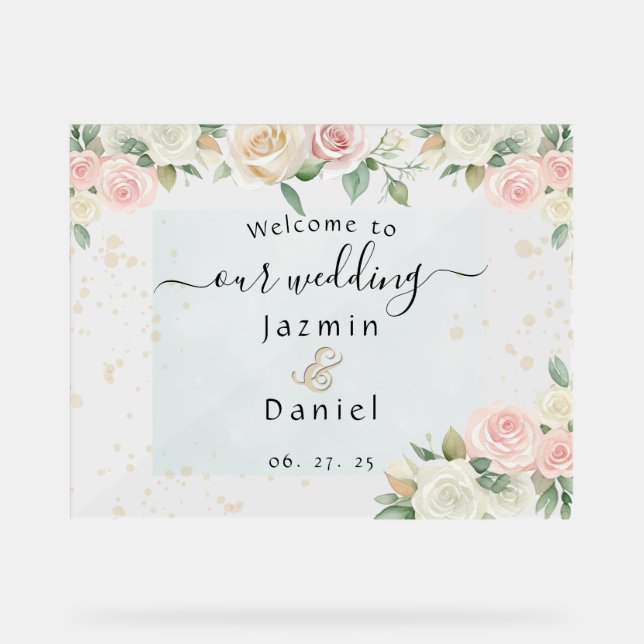 Pink And White Dusky Blooms Wedding Sign (Front)