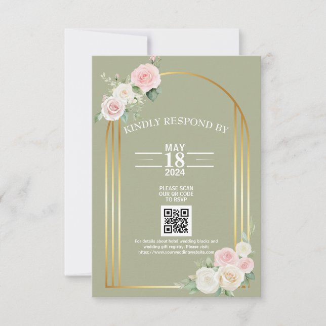 Pink And White Dusky Rose Blooms Wedding  RSVP Card (Front)