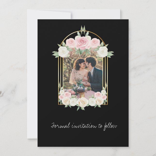 Pink And White Dusky Rose Blooms Wedding  Save The Date (Back)