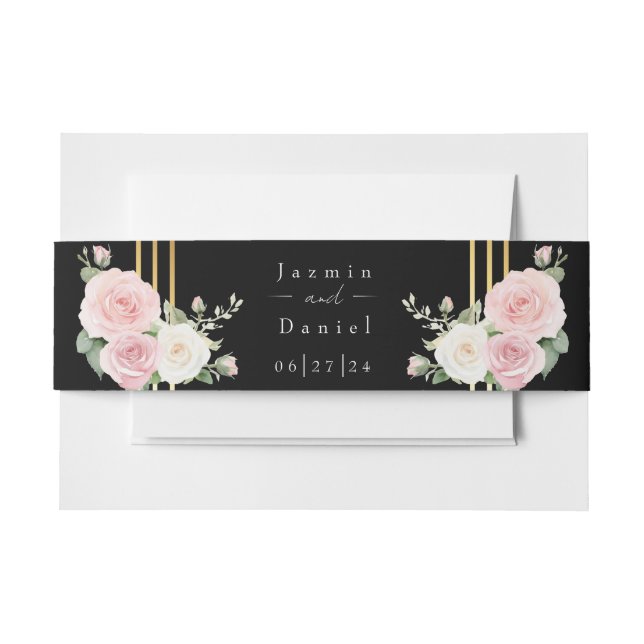Pink and White Dusky Roses Invitation Belly Band (Front Example)