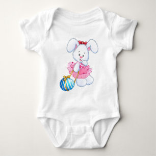 Pink and White Easter Bunny Rabbit with Easter Egg Baby Bodysuit