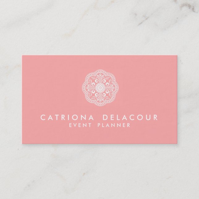 Pink and White Elegant Moroccan Logo Business Card (Front)