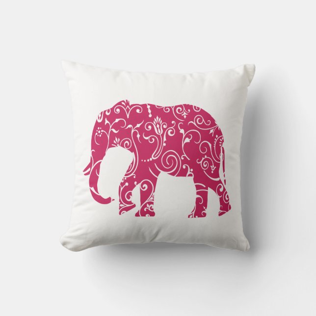 Pink and white elephant throw pillow (Front)