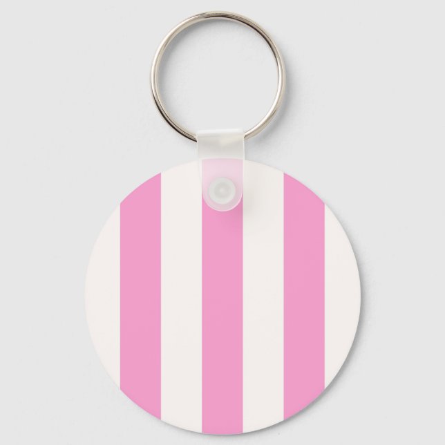 Pink and White Extra Large Stripe Pattern Key Ring (Front)