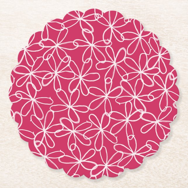 Pink And White Fancy Design Paper Coaster (Front)